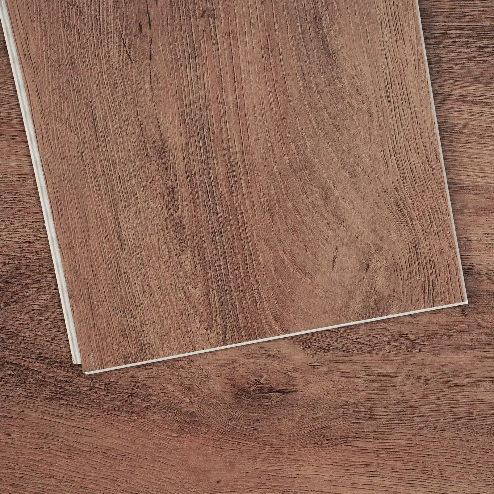 Interlocking Vinyl Floor Tiles 48 X 7.3 Inch, Set Of 10 Tiles, 5.5mm Thick Snap Together Flooring With Deep Brown Wood Grain Finish For Kitchen, Dining Room, Living Room, Bedrooms And Bathrooms, Easy DIY Installation