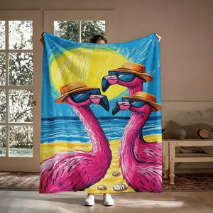 Flamingo Lover Blanket Gift, Cute Pink Flamingo Beach Tropical Palm Tree Pattern Flannel Throw, Soft Cozy Warm Nap Blanket for Bedroom Living Room Couch, Fun Summer Gift for Her Girlfriend Friend, Birthday Christmas Mother's Day Holiday Present