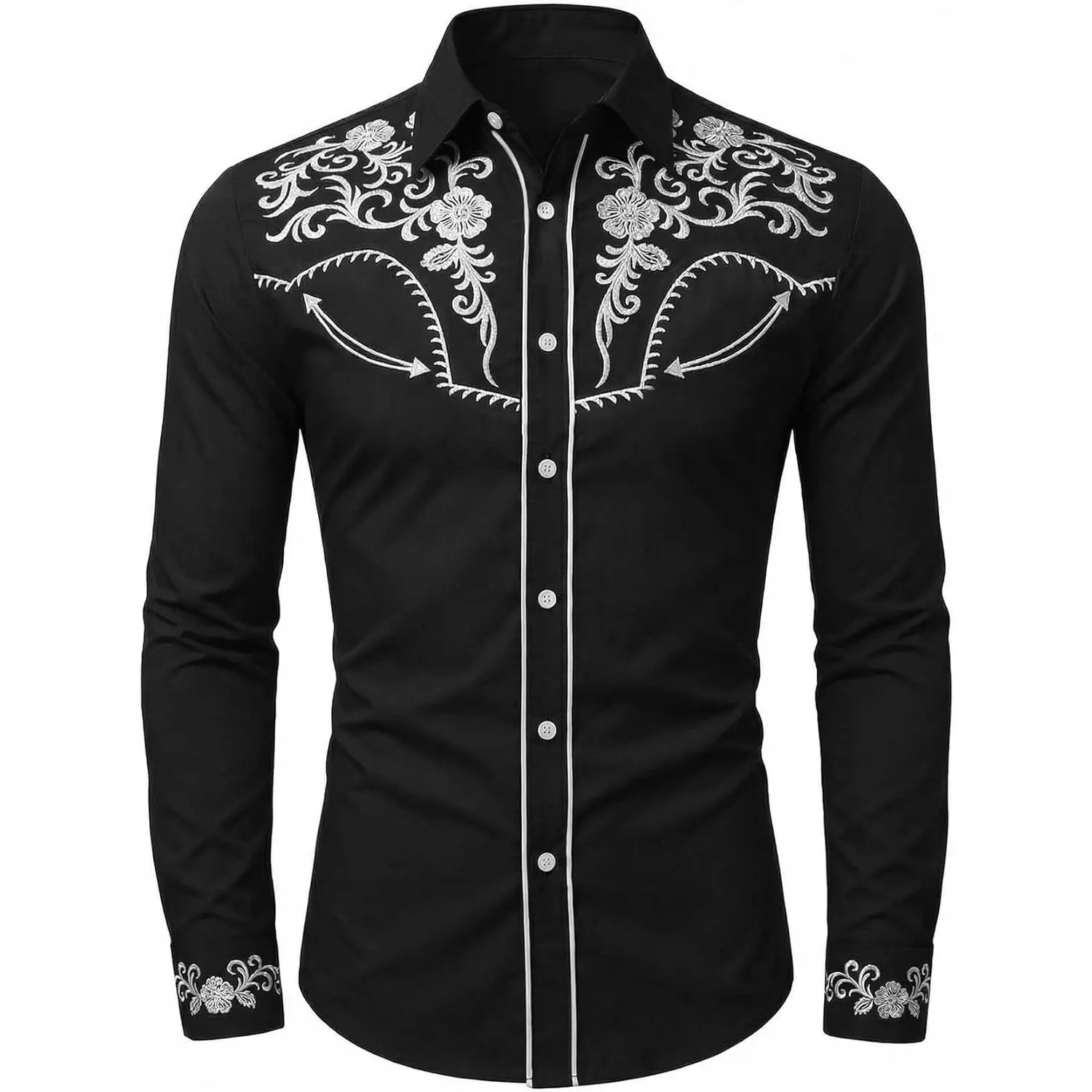 Men's Cowboy Shirt Embroidered Western Shirts Long Sleeve Slim Fit Button Down Shirt Casual Work Country Rodeo Outfit