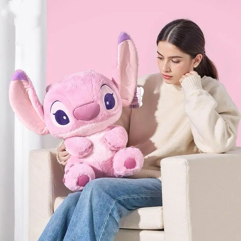 Disney Lilo & Stitch Angel Plush Toy,23.62" Large-Size Stitch & Angel Plush Dolls,Super Soft Cuddly Stuffed Animal, Puffy Filled Sitting Pose, Kawaii Alien Doll,Home Decor,Huggable Gift for Girl Kids & Stitch Lovers, Holiday Gift,Women's Day Gifts(1pc)