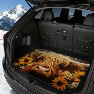 1pc Highland Cow with Sunflowers Car Trunk Cargo Liner Mat - Fit Suitable for SUV, Sedan, Wagon Floor Mat, Car Floor Mats - Auto Boot Cover, Vehicle Interior Accessory, Car Accessories for Family Travel & Outdoor Gear Storage