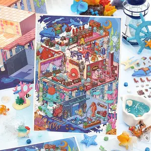 Deep Sea World Theme Scene Decorative Stickers, Pet Material, 4 Sheets Per Bag, Ideal for Business Daily Use, Second Twenty-Seventh Edition