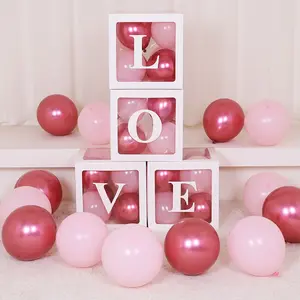 Set of 4 Clear 9.85-Inch BABY/LOVE Letter Boxes - Versatile Transparent Block Boxes for Balloon Displays at Birthdays, Confession Proposals & Gender Reveal Events, Perfect Party Decor, Balloon Party Supplies (Balloons Not Included)