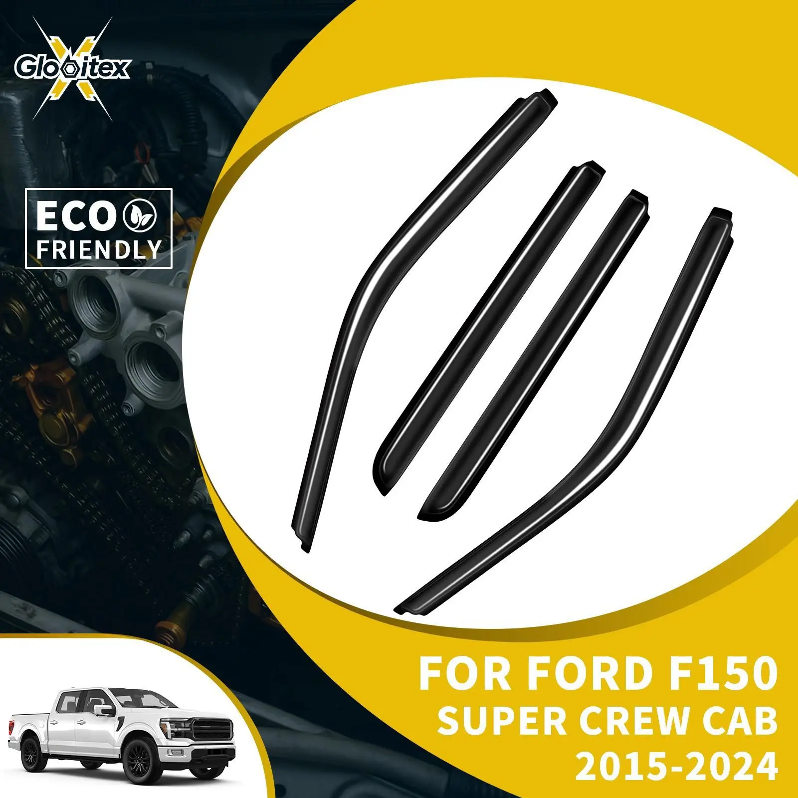 In-Channel Inside Window Visors - Sun-Rain Guards - Vent Deflectors, 4PCS Mount Accessories for Ford F150 Supercrew Cab 2015-2022 Trucks, Automotive Car Exterior Accessories, Car Accessories