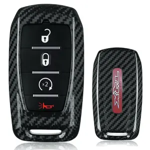 iJDMTOY Gloss Black Genuine Real Carbon Fiber Key Fob Protective Cover Case For Dodge 2019-up RAM 1500 TRX 2500 3500 Pickup Truck