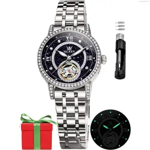 OLEVS Watch OLEVS Automatic Women's Watches Skeleton Starry Sky Ladies Watch Silver Rose Gold Mechanical Luxury Business Dress Diamond Luminous Waterproof Wrist Watches Watches