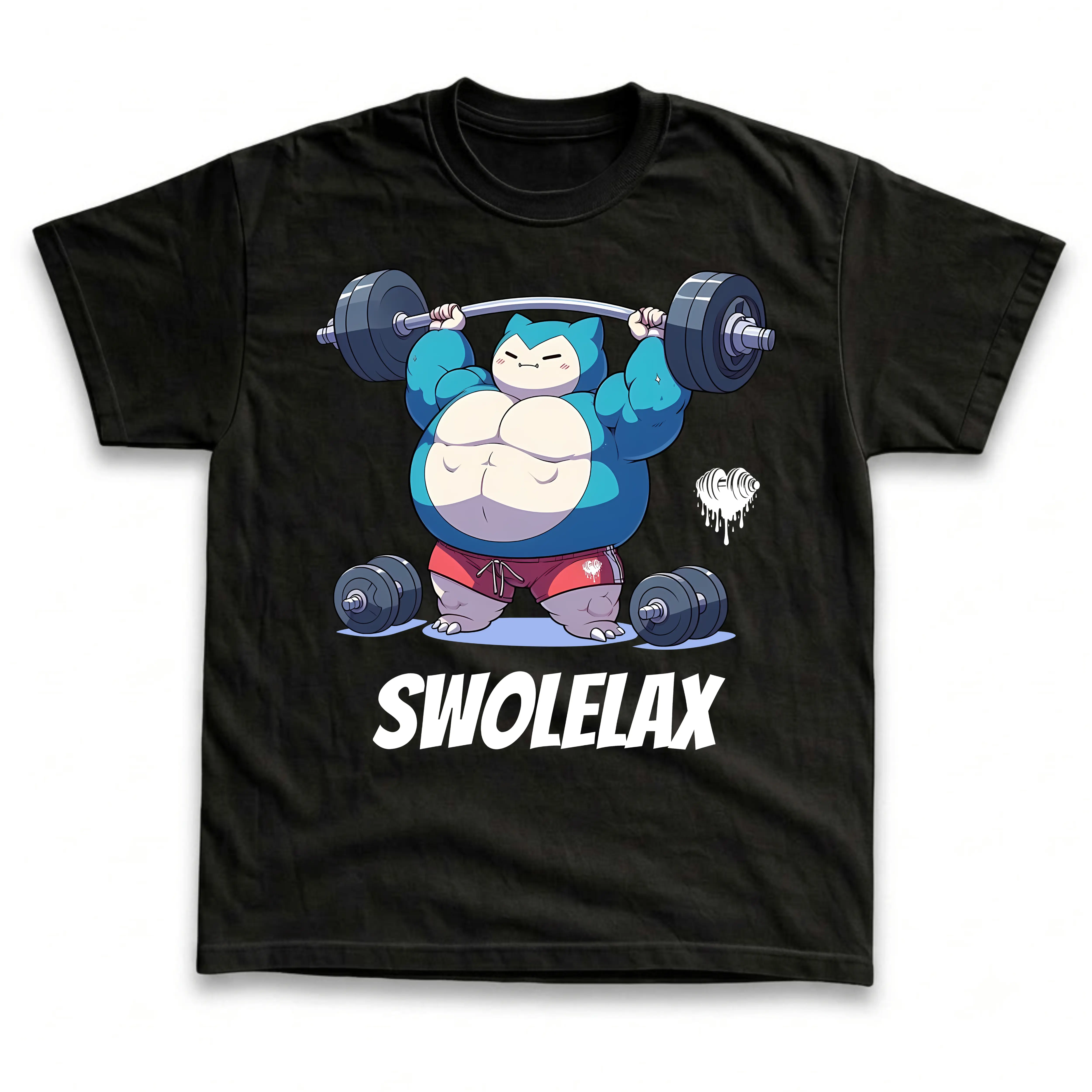 Men's and Women's T-Shirt, Vintage Swolelax Gym Graphic Tee, Pokebon Snolaxx T-Shirt, Unisex Gift Manga Anime Tshirt, Gothic Grunge Y2K Emo Scene Amity Affliction Style Clothes Menswear Womenswear Streetwear