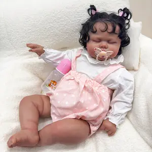 24 Inch 60 Cm Reborn Baby Dolls Girl Realistic Reborn Dolls With Black Skin Hand Rooted Hair Doll Accessories For Girls 3+