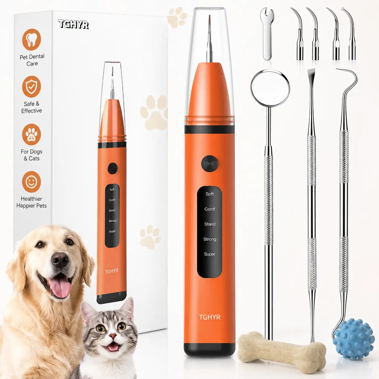 Plaque Remover Pet Ultrasonic Dental for Humans & Pets - Professional Teeth Cleaning Kit for Tartar & Stain Oral, Led Light, 5 Safe Cleaning Modes