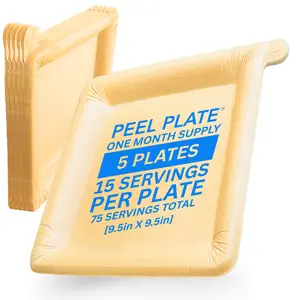 Peel Plate [5-Pack] 75 Servings Total [9.5in X 9.5in] - 1 Month Supply of Reusable Paper Plates