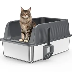 Odor-Free Stainless Steel Cat Litter Box - Durable High-Sided Litter Tray, Non-Stick & Easy Clean Hygienic Pet Pan