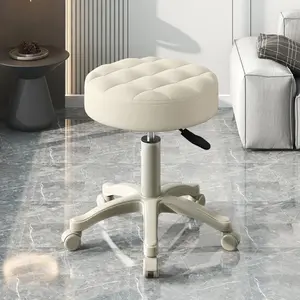 Rolling Stool with Wheels Faux Leather Soft Cushion Height Adjustable 360-Degree Swivel Armless Backless Drafting Work SPA Salon Bar Cafe Home Office Stool Rolling Stool