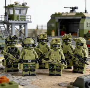 Military SWAT Minifigures Set (6 Pcs), Black Panther Ghost Special Forces Building Blocks with Weapons