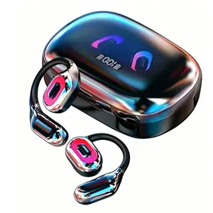 Open Ear Clip Wireless Earbuds Headphones Support 158 languages No Subscription， Bluetooth 5.4，Built-in Mic, IPX7 Waterproof, LED Display Charging Case,Ear Hooks Ear Buds, Design for Running/Fitness/Office/Sport