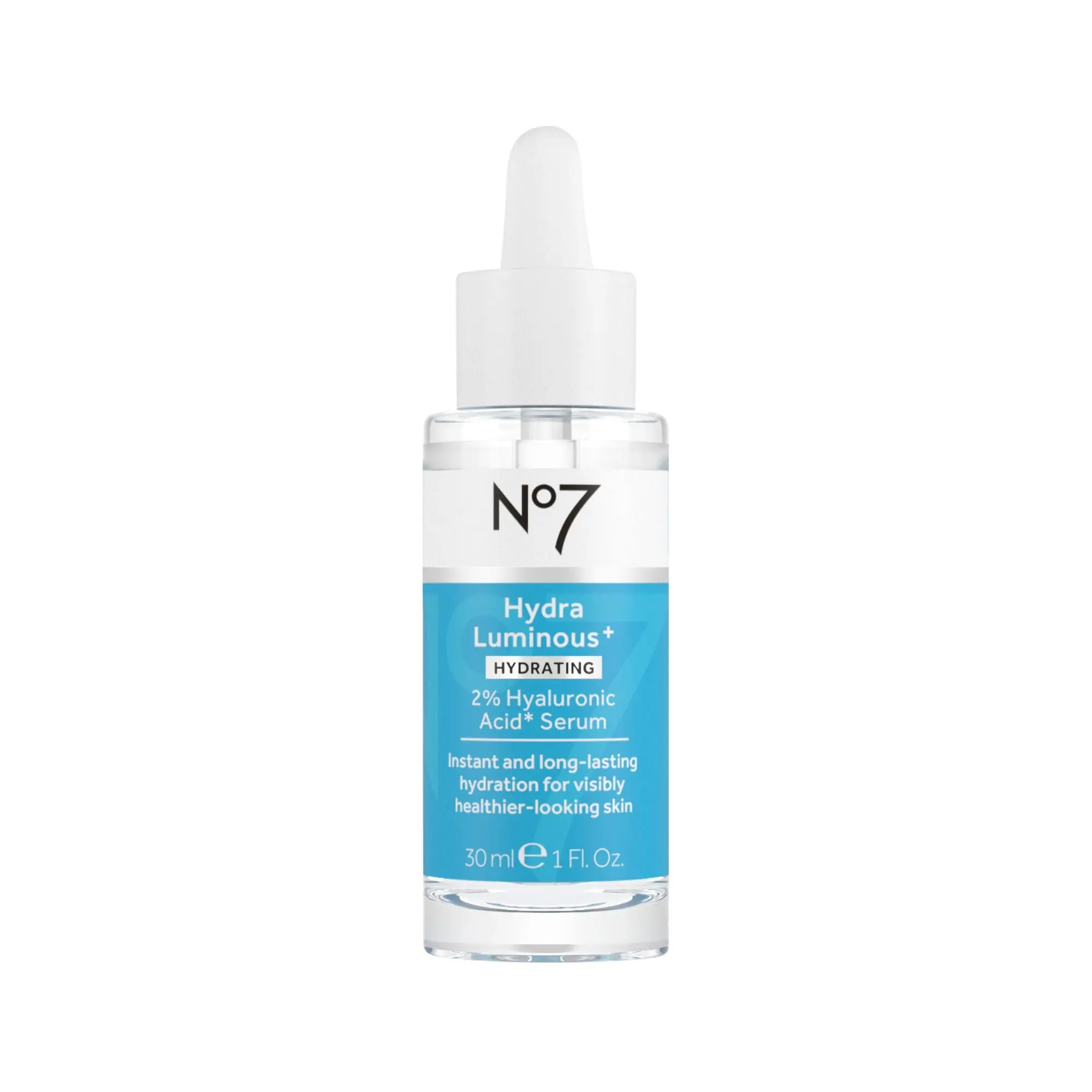 No7 HydraLuminous+ 2% Hyaluronic Acid Serum - Hydrating Facial Serum with 5% Vitamin B3 Niacinamide to Support Skin Barrier Repair - For Visibly Radiant & Healthier-Looking Skin (1 Fl Oz)