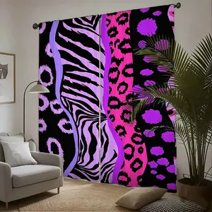 Creative Zebra Leopard Print Curtains Set, Block, Polyester Fiber, Kitchen Bedroom Office Living Room Decor