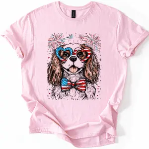 Cavalier King Charles Spaniel Patriotic Dog, USA, America, Pet Lover, 4th of July, Soft Style T-Shirt, Soft Style Tee, Women's Graphic Tshirt