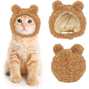 Bear Ear Pet Hat for Small Dogs & Cats | Soft Adjustable Brown Headwear | Spring Ideal for Pet Dress-Up & Outdoor Adventures | Viral Pet Photo Prop & Everyday Accessory