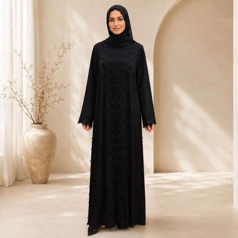 Noir Elegance Lace Abaya Set Noir Elegance Lace Abaya Set