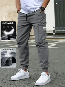 Men's Workwear Pants: Lightweight and breathable,with drawstring waist and flap pockets. These solid-color, stylish,and versatile casual pants are perfect for everyday wear and outdoor activities like hiking. - 1-piece set