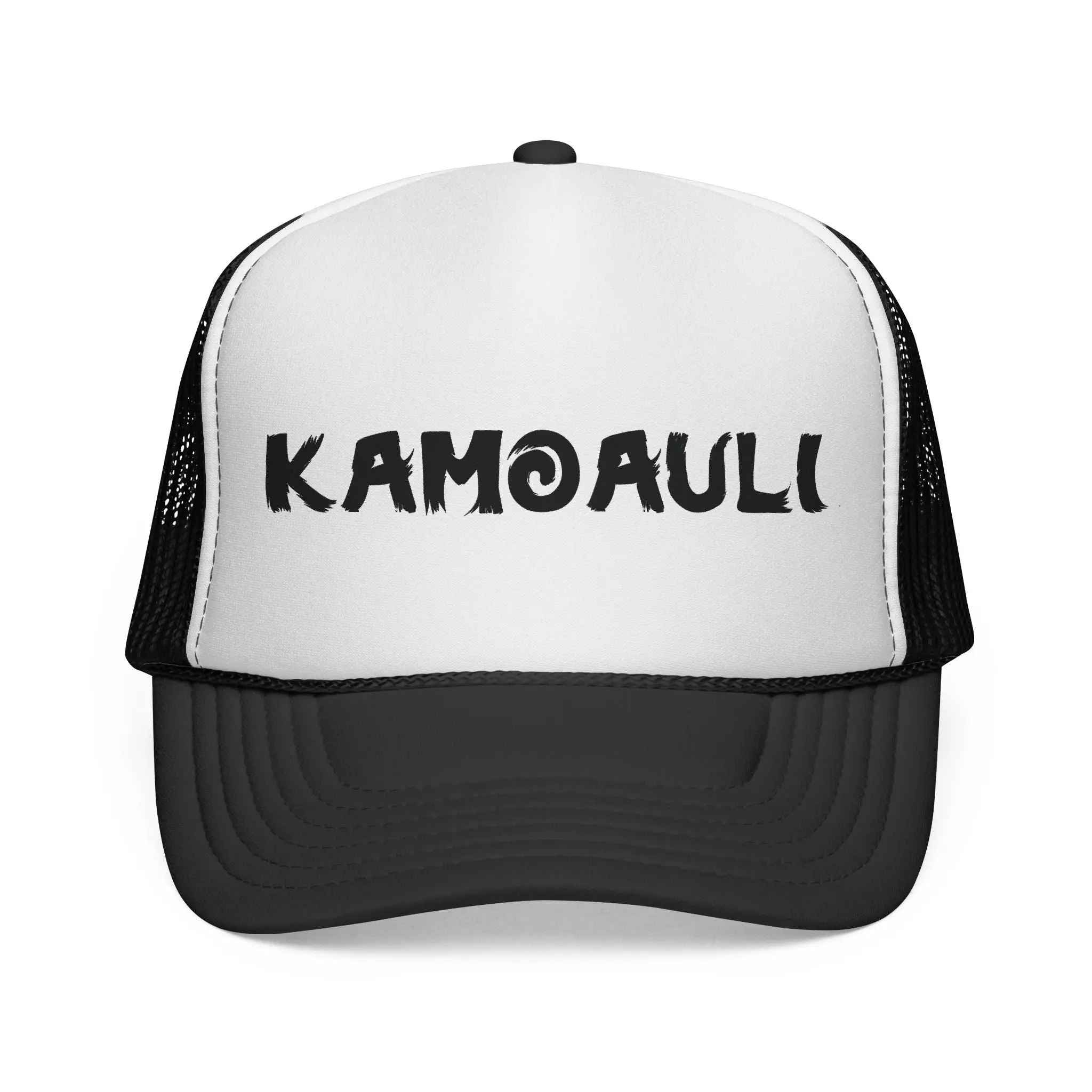 Kamoauli Trucker Hat — Bold Brush Script Mesh Cap