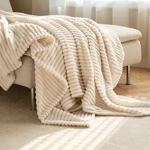 【Only 1 Gift Per Customer】【Random Color】Throw Blanket for Couch -  Soft & Warm Fluffy Cream White Blanket, Decorative and Giftable Striped Blankets for Women, Men