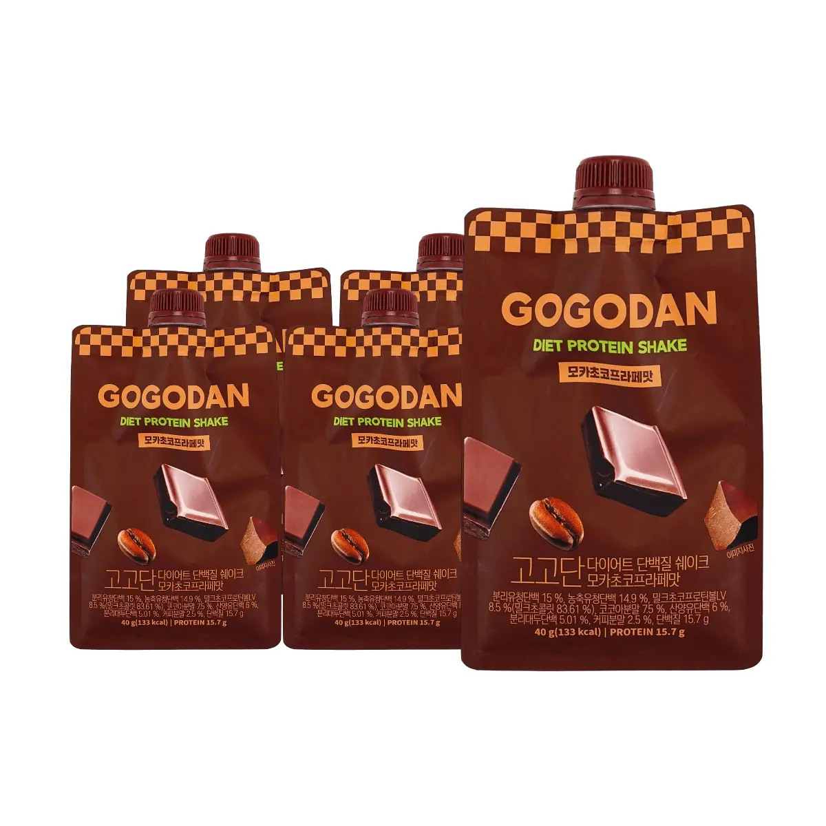 GOGODAN Korean Mocha Chocolate Meal Replacement Protein Shake Powder - 5 Servings, 0 Sugar, Low Fat, High Protein