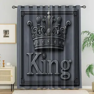 Embossed King Crown Curtains 2 Panels, 80%-90% Light Blocking Darkening Curtains, Luxury King Printed Curtains, Modern Decoration Curtains for Men's Bedroom, Living Room & Dorm
