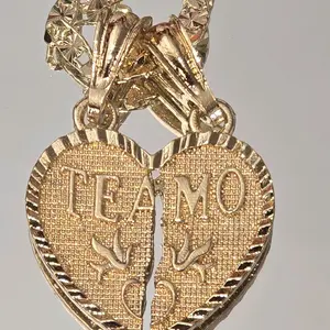 1.5 Inch Te Amo Unisex Pendant with 4mm 24 inches  Diamond Cut Style Chain - Both 14 Karat Gold Plated not water resistant
