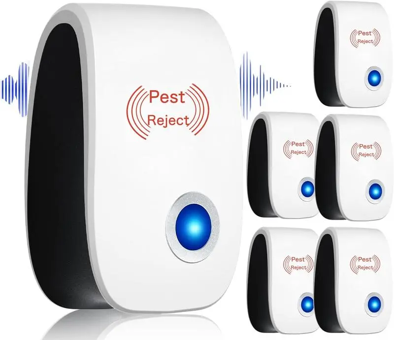 6-Pack Compact Ultrasonic Plug-In Pest Repellent (110v-130v, All Seasons), Indoor Home Pest Control Supply Effective Against Spiders, Mice, Mosquitoes, Roaches, Bugs, Ants, Flies, Indoor Use, 6 Packs