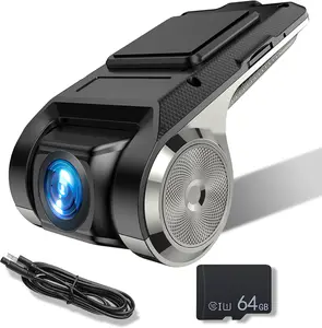 USB Car DVR Camera Video Recorder for Android Stereo, USB Dash Cam, WDR Full HD Dash Camera Car Driving Recorder, Wide Angle, Loop Recording Night Vision ADAS+64GB Micro SD Card