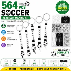 564 Pcs Soccer Keychain Making Kit - DIY Football Bead Key Chain Craft Set with Adjustable Chains, Letter Beads & Sport Charms for Party Favors, Backpack Accessories (Joyous Color Mix) outdoorfun
