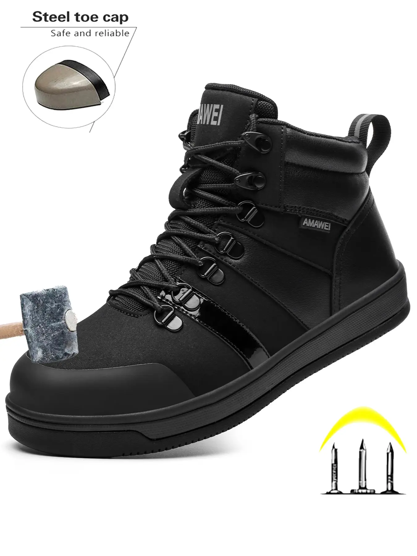 Men's steel toe lightweight work safety shoes, anti smashing, anti puncture, anti slip work shoes, comfortable safety toe sports shoes, fashionable work shoes, Work Safety Boots, suitable for multiple outdoor scenarios in factories, Workwear Shoes