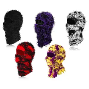 Distressed Balaclava Ski Mask for Men Women Knitted Windproof Shiesty Full Face Mask Cold Weather Yeat Shiesty Beanie Fleece Fuzzy Trending One Size