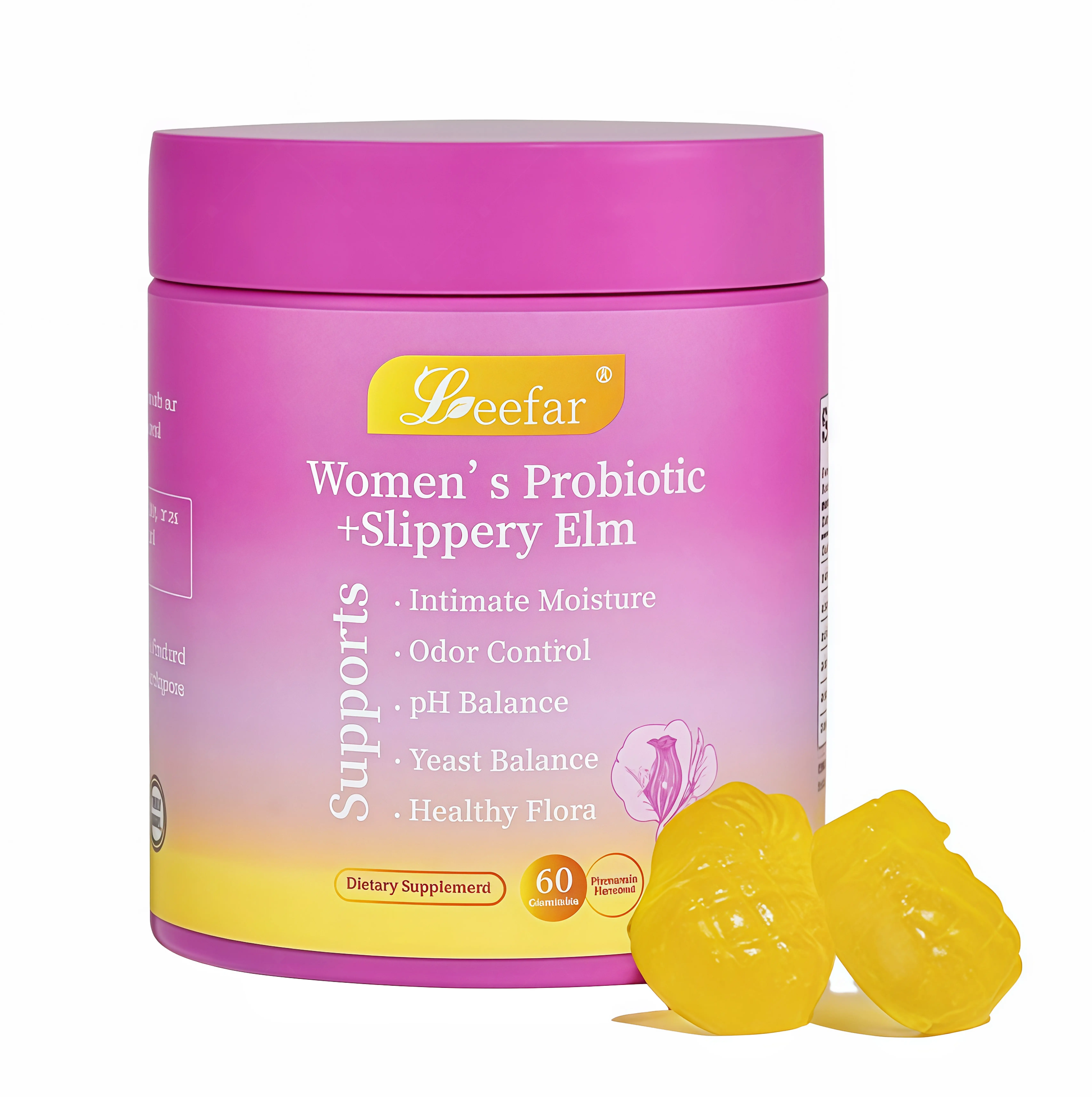 LEEFAR Her Probiotics Gummies OL - All in One Solution with Slippery Elm and Prebiotics & Lactobacillus Probiotic Blend for Women's pH Balance and Dryness Hawaiian Pineapple Gummies Dietary Supplement