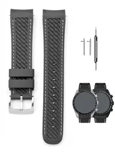 20mm Silicone Watch Strap Compatible with Omega Swatch Moonswatch Speedmaster,Stainless Steel Buckle Curved End Replacement Silicon Band for Moonwatch 1965 Men Woman