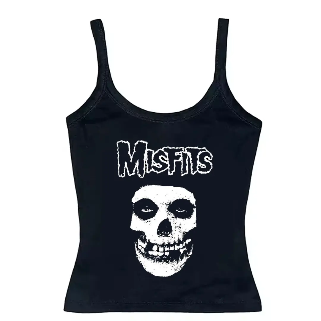 Misfits Skull Camisole Top – Goth Punk Rock Band Tank Top, Y2K Emo Girl Crop Shirt, Vintage Horrorcore Aesthetic, Grunge Streetwear Outfit, Emo Streetwear, Gift For Her, Outfits