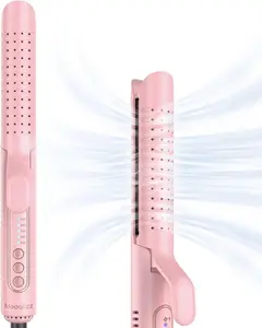 360°Airflow Styler, 1 1/2 inch Curling Wand & Hair Straightener 2 in 1 with Ionic Cool Air to Lock in Style, Titanium Flat Iron Curler in One with Dual Voltage