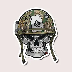 Army Skull Sticker, Military Helmet Skeleton Decal, Bullets and Playing Card Sticker, Tactical Vinyl Sticker for Laptop Car Gear
