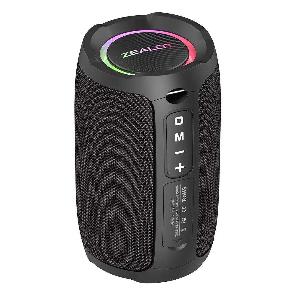 ZEALOT Portable Bluetooth-compatible Speaker Wireless Bass Boost 10w HD HiFi Stereo Sound Ipx7 Waterproof Small Easy Carry Outdoor Use RGB Lights