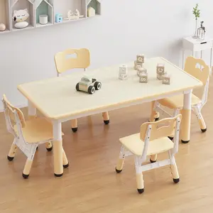 GARVEE Kids Table and 4-Chair Set, Ergonomic Engineered Wood Furniture with Adjustable Height, Erasable Graffiti Top for Toddler Playroom, Study