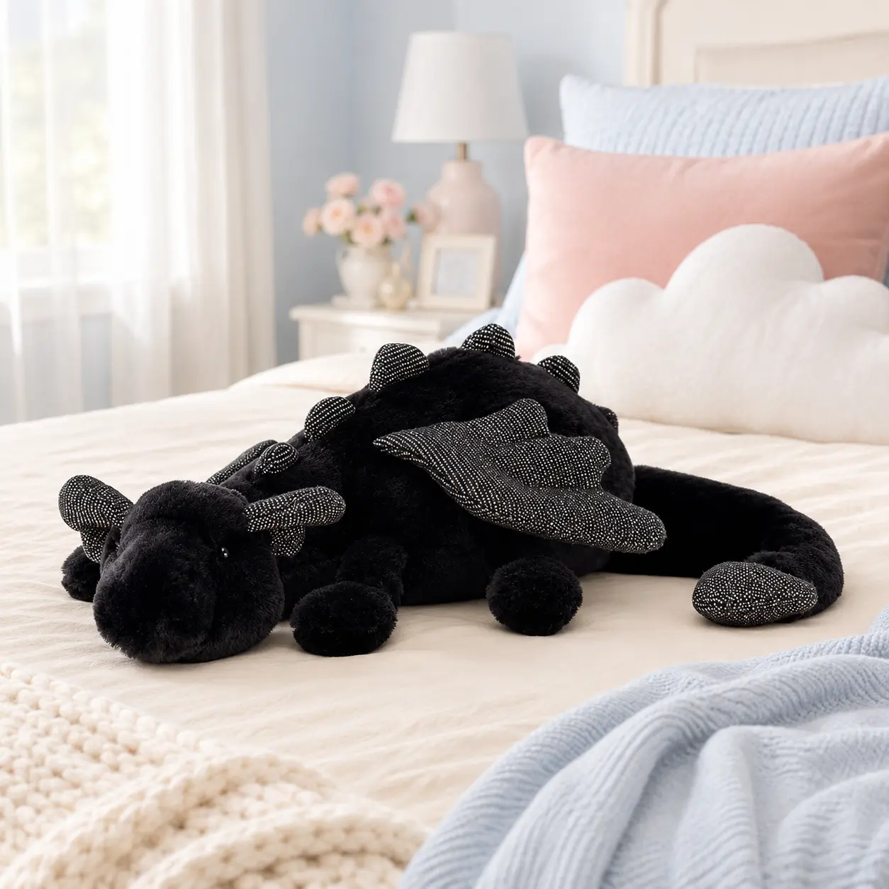 **Jellycat Black Dragon Plush 50cm – Soft Gothic Dragon Stuffed Animal, Cute Fantasy Plush Toy, Cozy Gift for Kids & Dragon Lovers**