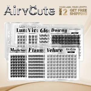 AiryCute One-Size Collection | LengthLock Lash Clusters Luna Glosa Viva Velure Flaunt Bubble 8mm-16mm | 12mm 14mm 16mm Ultra-Dense Waterproof Long-Lasting DIY Lashes For Flawless Look