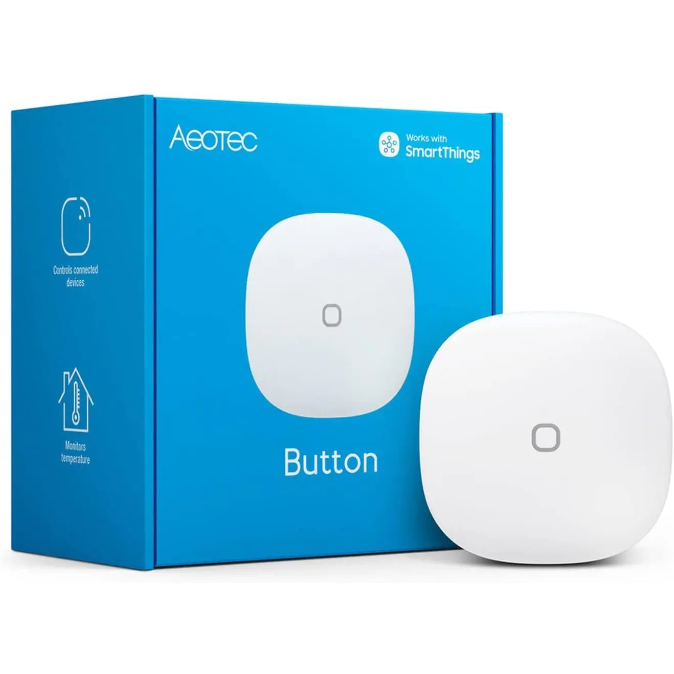 Aeotec GP-AEOBTNUS Smart Home Button - Zigbee-Enabled, 1-Touch Operation, Indoor Use, Home Climate Control, SmartThings Hub Compatible, Temperature Monitoring, Primary (Non-Rechargeable), Manufacturer Warranty, One-Touch, Manufacturer Warrenty