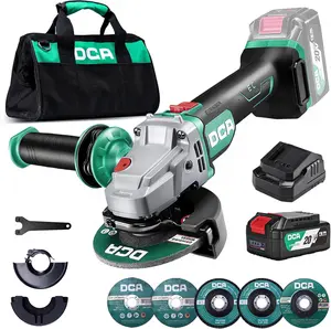 DCA Cordless Angle Grinder 4-1/2 inch, 20V Brushless Motor 8500RPM, Battery Grinder Tool-Free Guard, 4.0Ah Battery & Charger, Power Electric Cut Off Tool with 6 Discs for Cutting, Grinding, Polishing