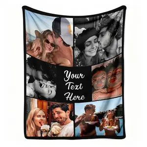 Custom Picture Collage Flannel Blanket, Personalized Your Text Here Photo Pattern Soft Warm Throw, Cozy Nap Blanket for Sofa Couch Bed, Customized Gift for Couple Friend Her Him, Anniversary Birthday Christmas Valentine's Day Gift
