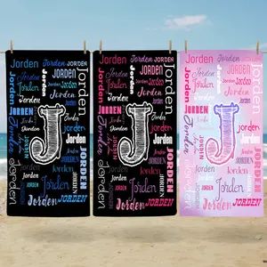 Personalized Beach Towel Custom Name Quick Dry Microfiber Absorbent Pool Beach Spa Gift italy  towel checkerboard pattern bath towel set Hand Pink Black Cotton