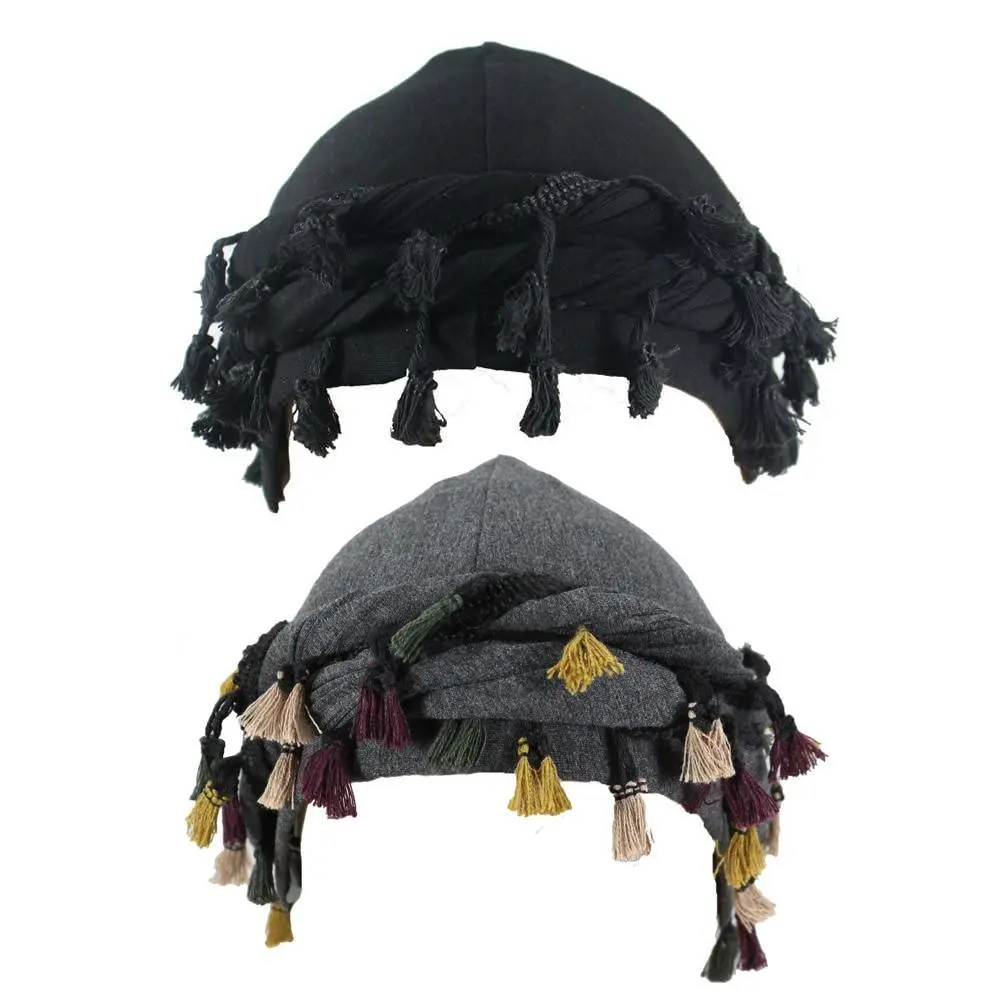 Men's Satin Lined Durag Turban with Burr Trim & Twisted Tail Fringe - Stylish Halo Cap for Muslim Men - Fashionable, Comfortable Headwear for All Occasions