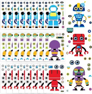 Make Your Own Robot Character Sticker Assortment, Set of 24 Sheets, Unique Arts ‘n Crafts Activity Supplies Kit for Kids, Sticker Prize, Fun Birthday Party Favor, Goodie Bag Filler