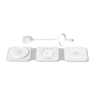AutoSky 3 in 1 Wireless Charger with 30W Fast Charge Adapter, Fast Wireless Charging Pad, Travel Charger for Multiple Devices, Foldable 3 in 1 Wireless Charging Station Apple Compatible with iPhone 15/14/13/12, AirPods 3/2, iWatch